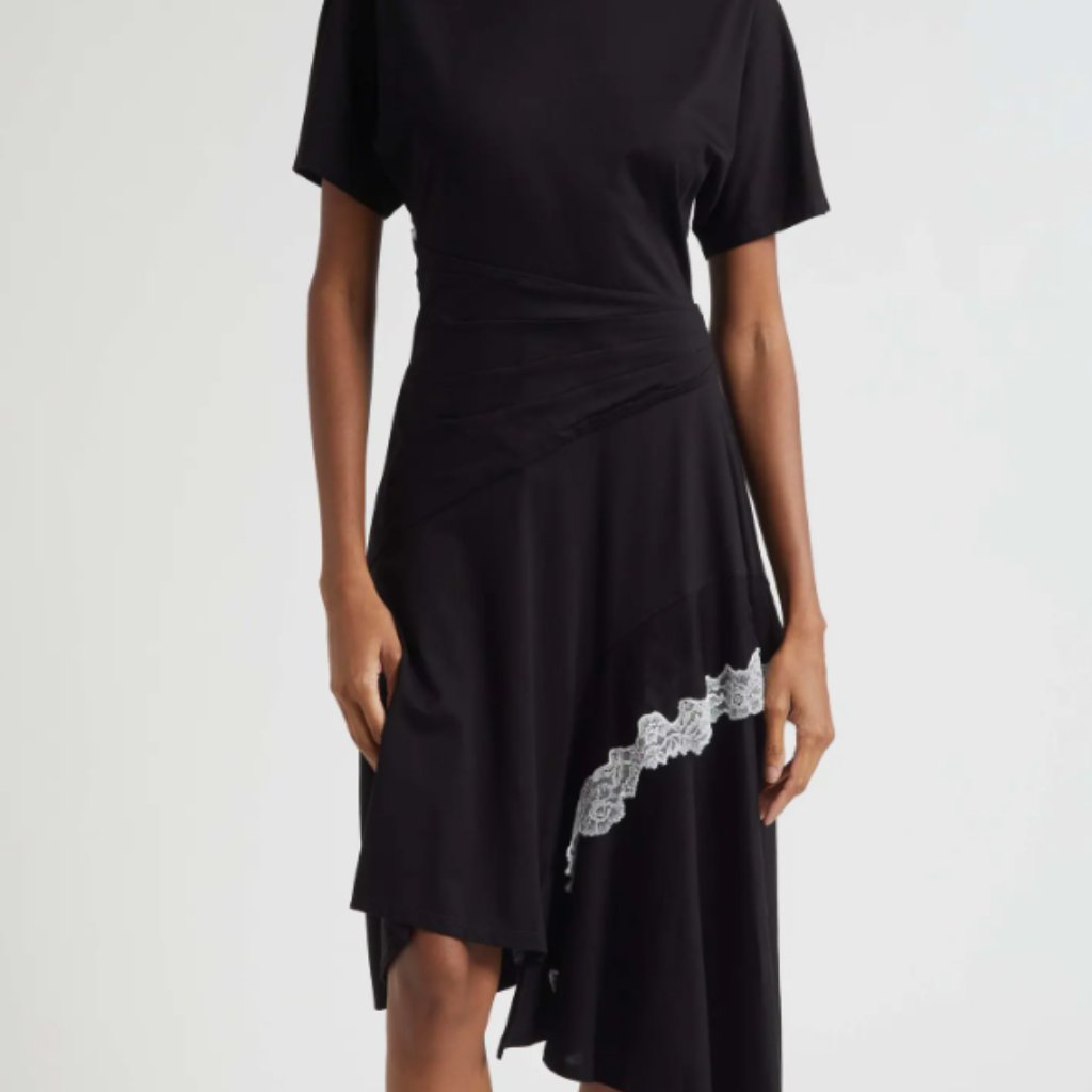 3.1 Phillip Lace Detail Draped Asymmetric Hem Dress In Black Sz M New
